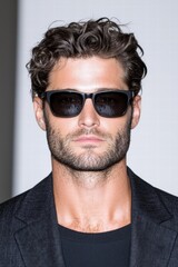 Obraz premium Stylish man with curly hair and sunglasses