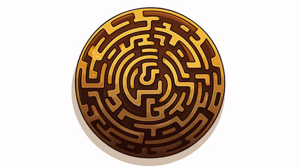 Circular maze labyrinth symbol for design. Geometric icon of maze and puzzle for creativity and problem-solving.