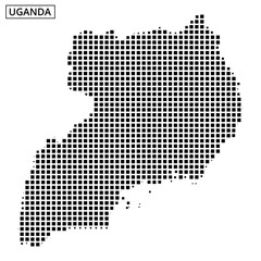 Uganda map outline created with dotted patterns showcasing geographical features