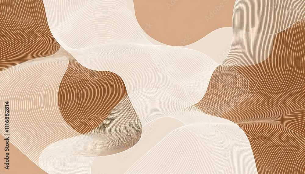 Poster abstract design featuring flowing shapes and soft lines in warm tones.