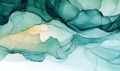 Naklejka premium Abstract fluid art with turquoise and gold hues, evoking a serene and calming atmosphere.