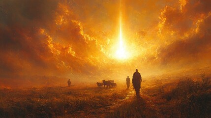 Fototapeta premium Shepherds Visiting the Holy Birthplace in Bethlehem with Faith and Devotion