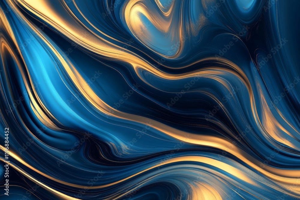 Poster abstract fluid art background with swirls of blue and gold, creating a dynamic look