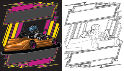 Outline orange and painted racing car. Isolated in black background, for t-shirt design, print, and for business purposes.