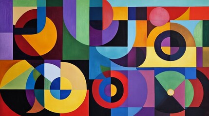 Obraz premium Abstract geometric shapes in vibrant colors forming a dynamic composition, with clean lines and a modern design aesthetic