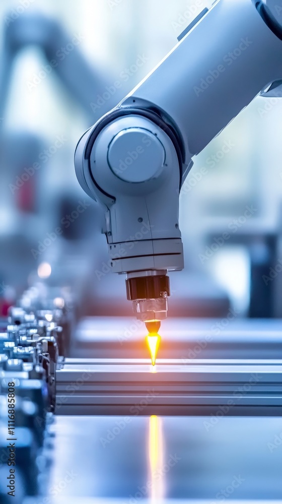 Poster assembly line with precise robotic operations, highlighting automation in industry