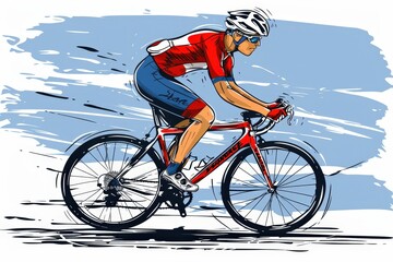 Obraz premium A man is riding a bicycle with a red and white jersey