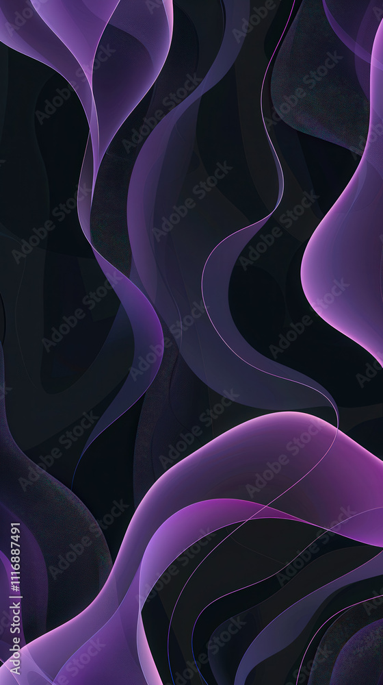 Poster Soft purple waves flow against a dark backdrop, creating a mesmerizing and calming visual experience that captivates the eye