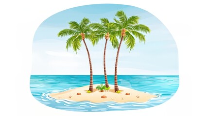 Obraz premium A tropical island with palm trees and a blue ocean