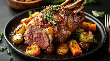 Fototapeta premium Roasted Leg of Lamb with Roasted Vegetables