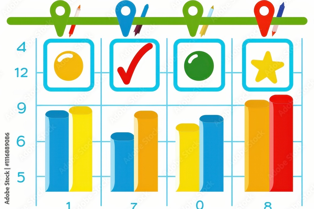 Poster a chart with four different colored bars and a star