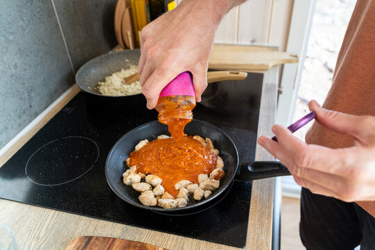 Cooking chicken tikka massala