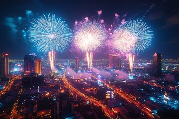 Fireworks Bursting Bright Colors Night Sky Vibrant Festive Illustration