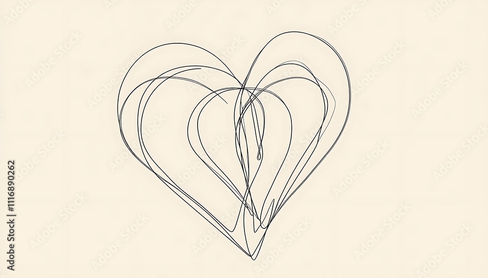 Poster a minimalist, abstract illustration of overlapping hearts in a continuous line style.