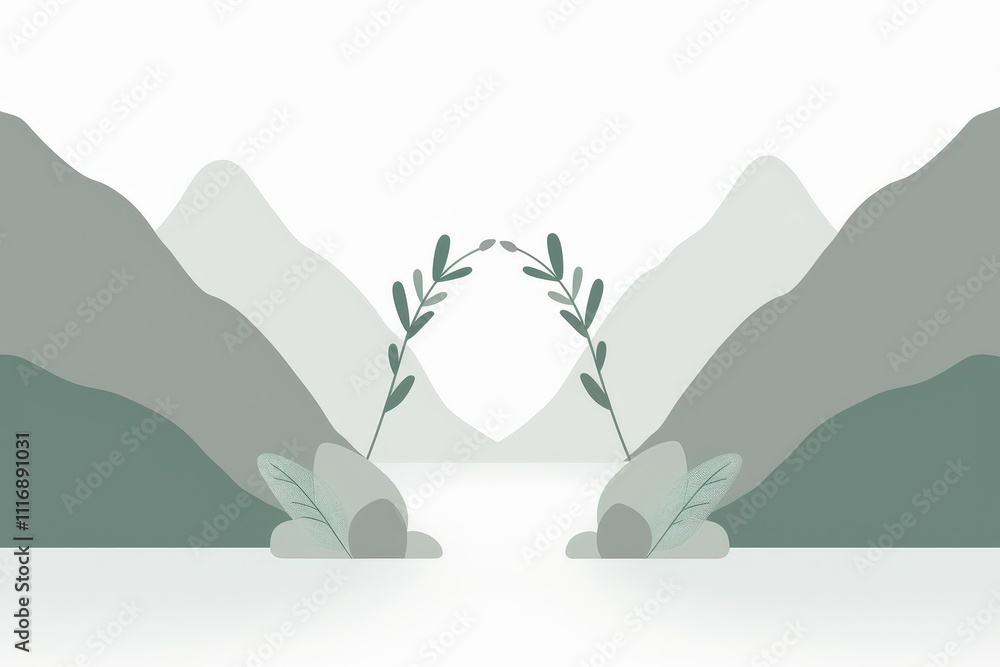 Poster a mountain range with a bridge in the middle
