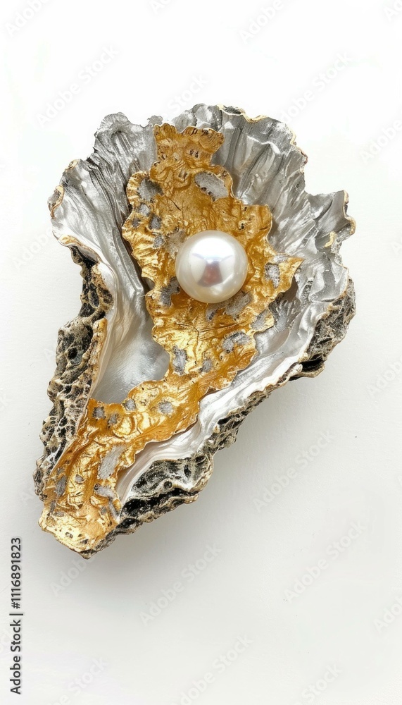 Poster elegant oyster shell with a sparkling pearl resting inside, showcasing unique textures and colors. s