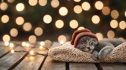 Obraz premium Charming kitten brings holiday spirit to indoor christmas fest