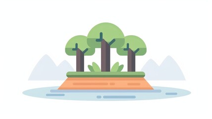 A forest with a small island in the middle of it