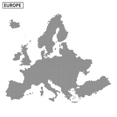 Obraz premium Detailed map outline of Europe illustrated with black dots over a light background
