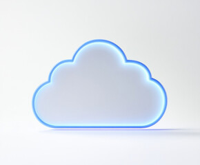 Fototapeta premium glowing blue cloud icon on white background symbolizes digital cloud storage and technology. minimalist design highlights modern data concepts and innovation