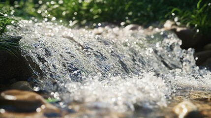 Detailed close-up of a stream with water flowing