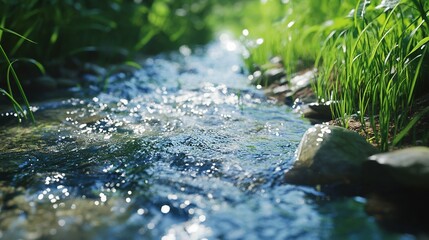 Fototapeta premium Detailed close-up of a stream with water flowing
