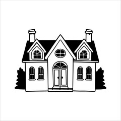Hand drawn house Vector illustration . House Drawing Vectors & Illustrations.