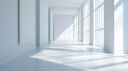 Fototapeta premium Bright White Hallway with Modern Artwork.