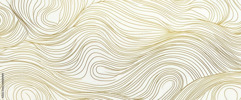 Poster abstract wavy lines pattern on a light background, featuring flowing curves in gold, creating a soph
