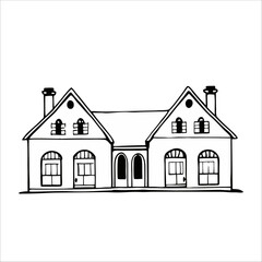 Hand drawn house Vector illustration . House Drawing Vectors & Illustrations.