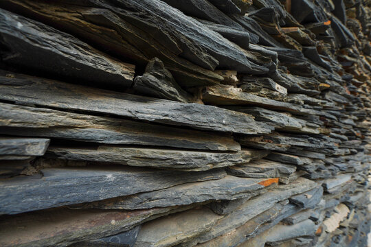 Close up of the wall of Paiwan People's Slate House in Taiwan Scenic Area of China Ethnic Museum