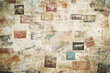 A collage of vintage postcards and stamps, evoking nostalgia and travel memories.