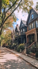 Historic neighborhood with Victorian houses and tree-lined streets
