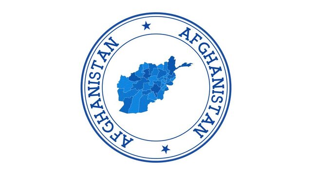Afghanistan intro. Badge with the circular name and map of the country. Afghanistan round logo animation.