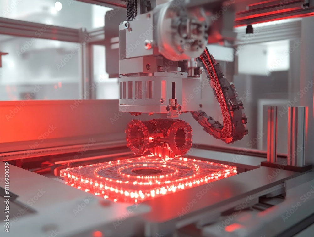 Poster industrial 3d printer creating a prototype with precision technology