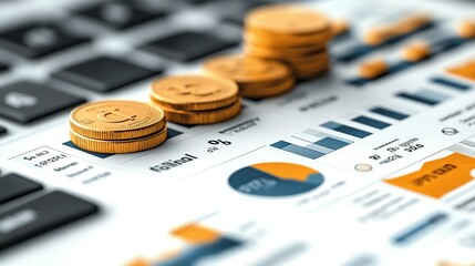 Golden Coins on Financial Report Showing Growth