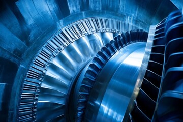 Fototapeta premium Industrial turbines spinning in a hydroelectric dam, generating power
