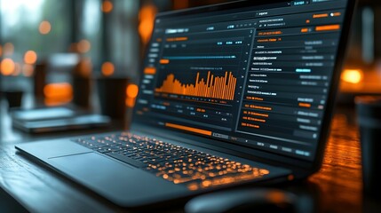 Laptop Displaying Financial Market Data And Graphs