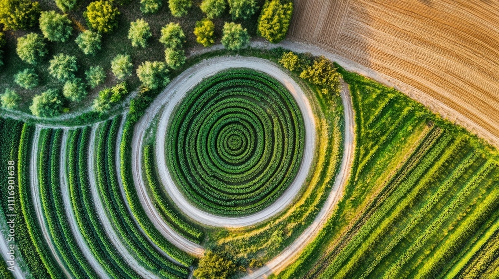 Aufkleber irrigated fields showing neat, circular crop patterns from above