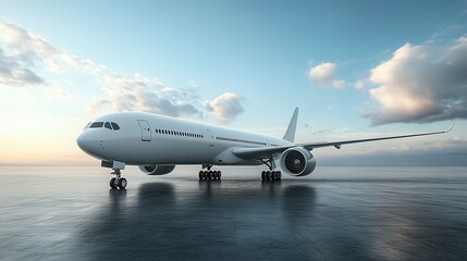 Obraz premium White Airplane on Runway at Sunset