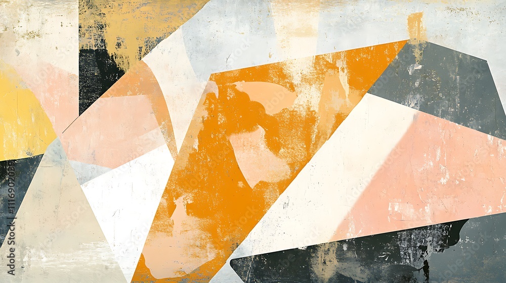 Poster an abstract composition featuring geometric shapes in muted colors and textures.