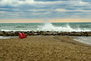 Kew Beach in Toronto on a windy grey  December morning room for text