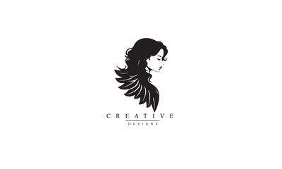 Silhouette of Beauty Woman Angel Logo white background