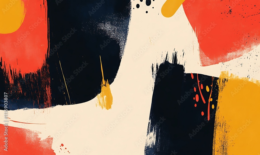 Poster abstract composition with bold colors and brush strokes creating a dynamic visual impact.