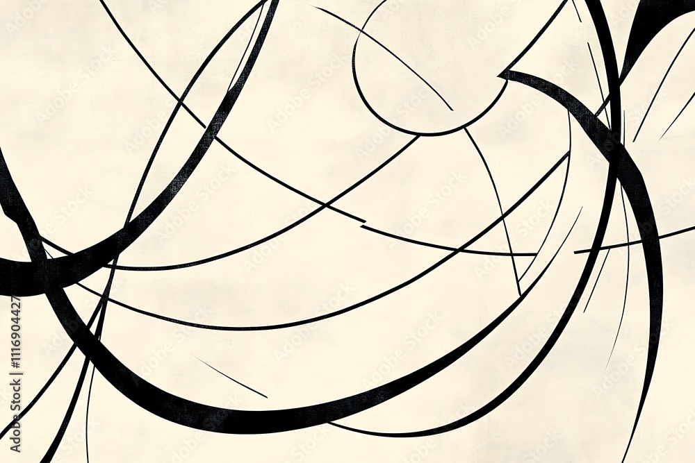 Poster abstract lines and curves on a light background create a minimalist design.