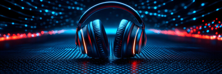 Neon Headphones 3D Render