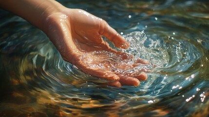Fototapeta premium Hand Reaching into Rippling Water