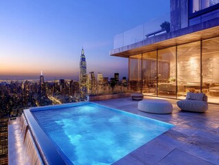 Rooftop infinity pool with views of the city skyline