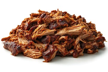 A pile of meat is on a white background