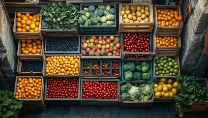 Obraz premium Fresh Produce in Wooden Crates